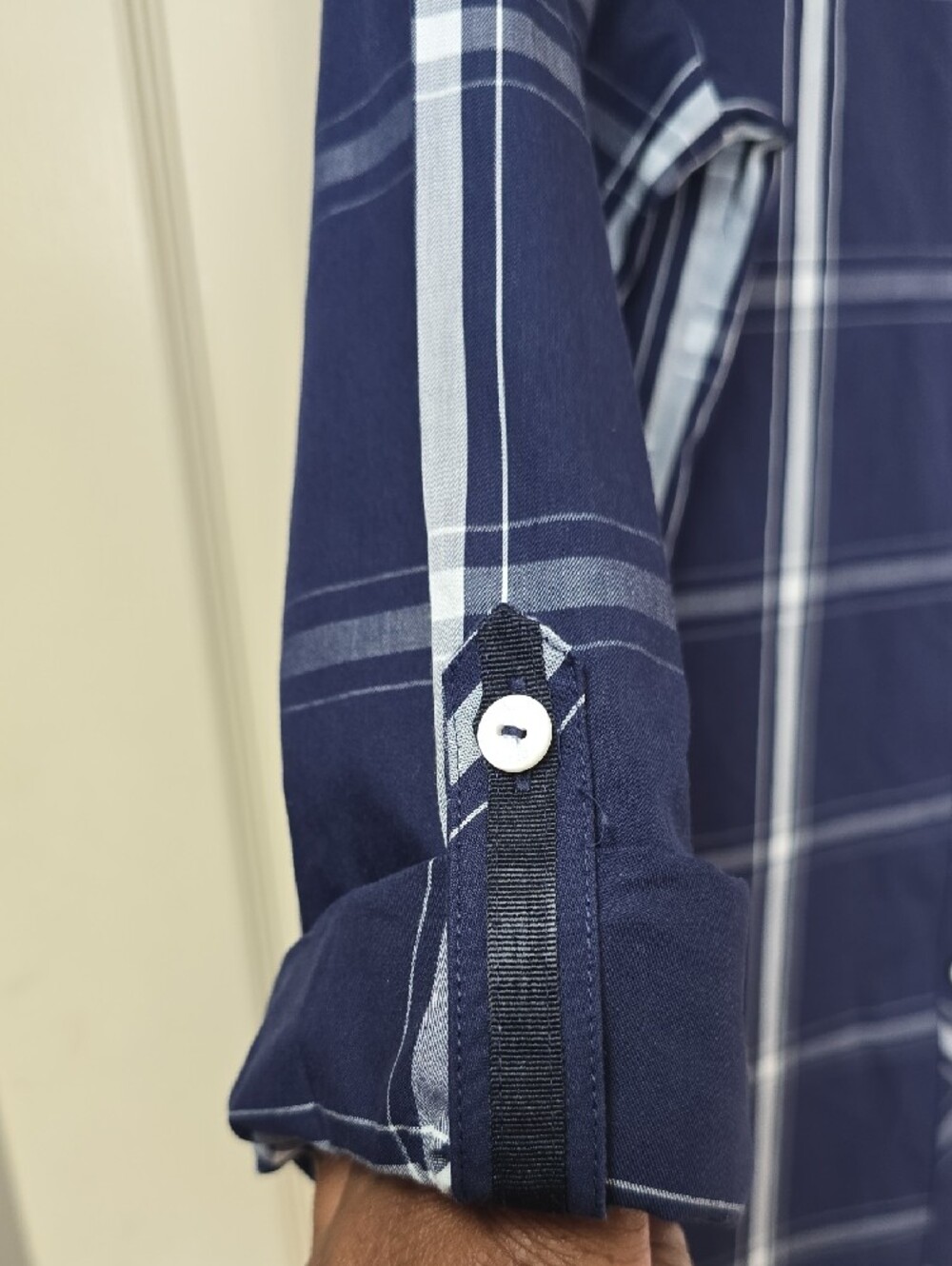 Foxcroft | Women's | Navy and White Plaid | Button-Down Shirt | Size 14 - Picture 2 of 4